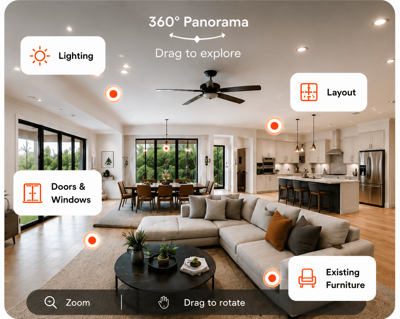 AI assessment of existing home conditions from a 360 panorama