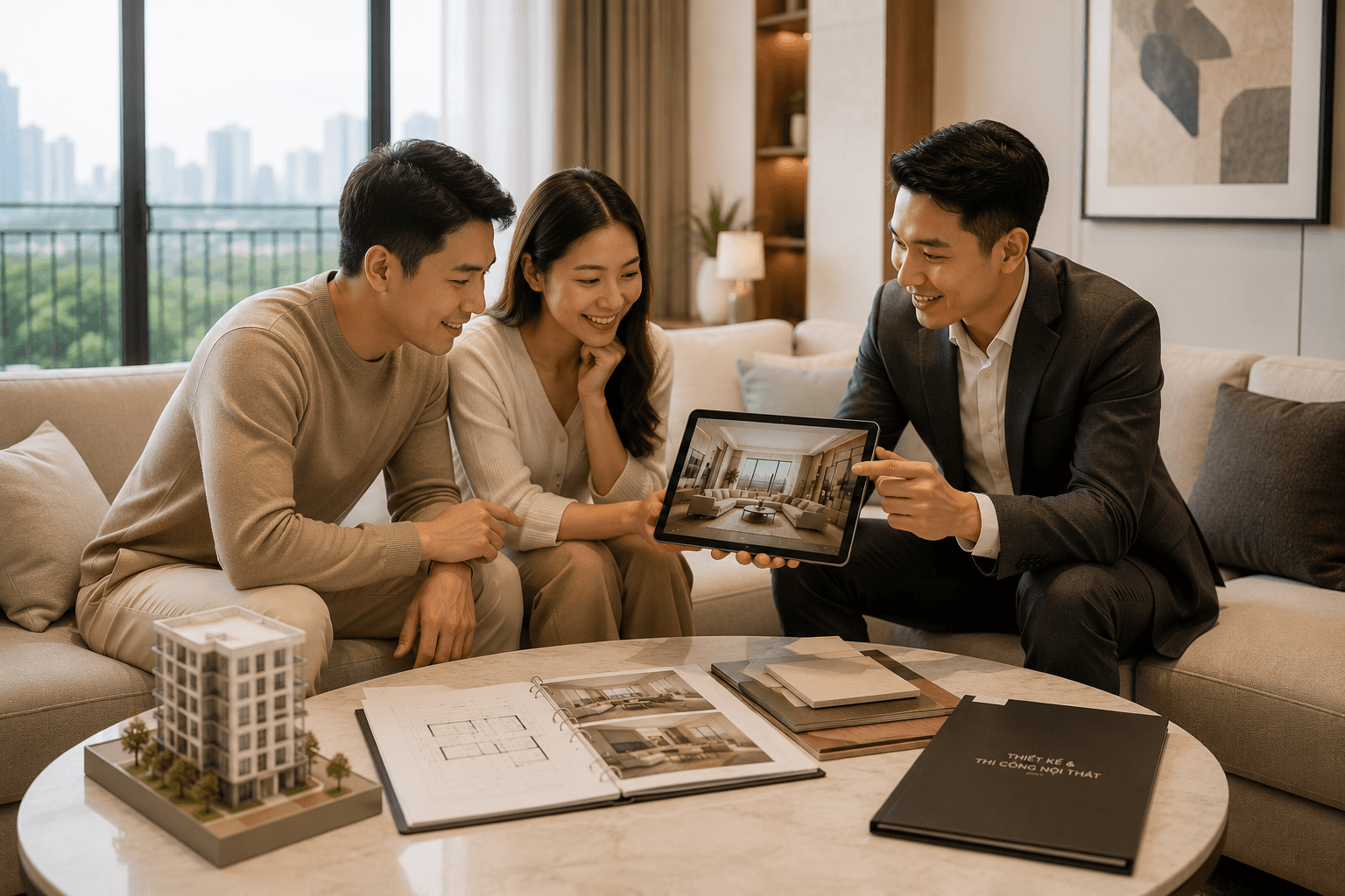 Gia đình tự tin trước khi thi công